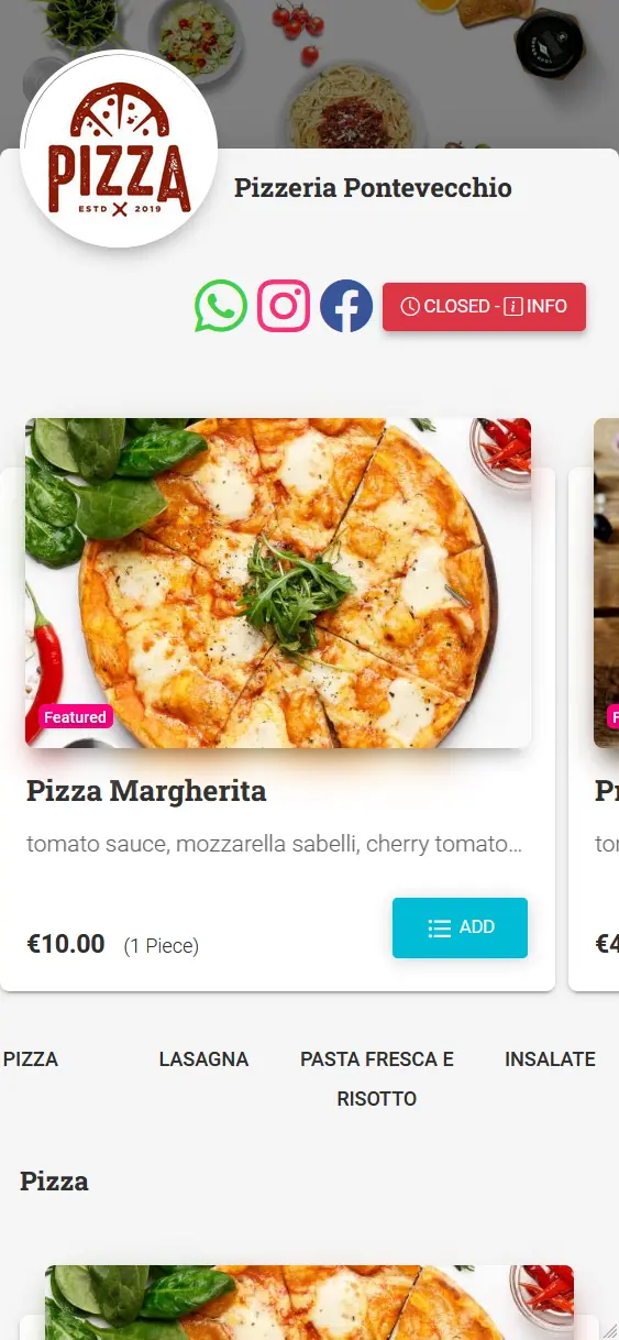 Screenshot of a kiripp.com hosted pizzeria